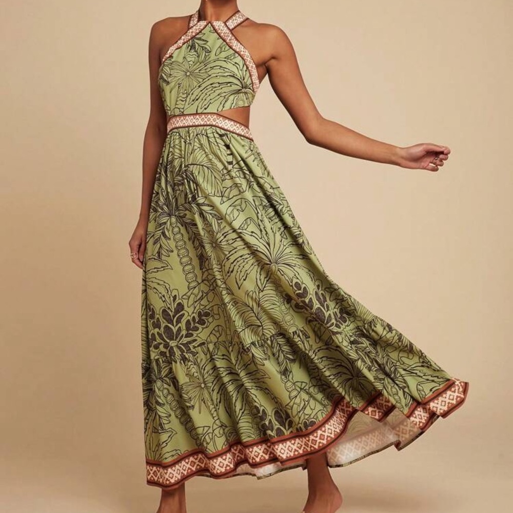 SHEIN Olive Green Tropical Maxi Skirt